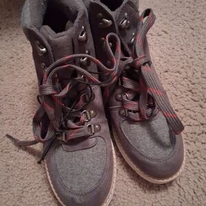 a.n.a Gray Lace-Up Women's Hiking Boots with Red-Accent Laces